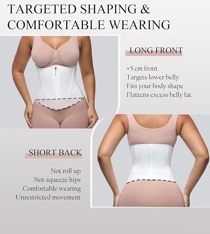 SHAPSHE White Waist Trainer For Women Tummy Control Corset Waist Cincher Shapewear With Zipper&Hooks