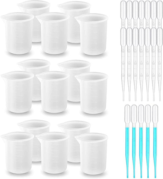 Woohome Silicone Measuring Cups for Epoxy Resin with Pipettes, Non-Stick Epoxy Mixer Mold Cups for Epoxy Resin Casting Jewelry Making Moulds (15)