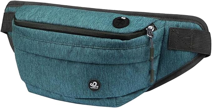 WATERFLY Running Belt Fanny Pack: Runner Marathon Jogging Waist Pack Sport Workout Exercise Fitness Phone Holder Belt for Men Women Jogger Slim Waistband Black