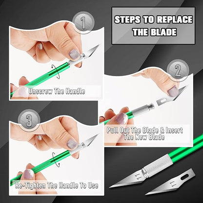 DIYSELF 2 Pack Exacto Knife Set, Precision Knife for Paper, Carving Blades for Crafts, Craft Knife for Wallpaper, Art Knives, Hobby Knife with 20 High Carbon Steel Exacto Knife Blade #11(Green)