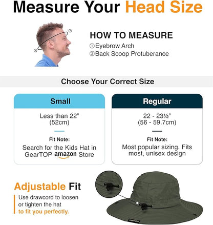 GearTOP Safari Hat for Men Sun Hats for Women UV Protection UPF 50+ Fishing, Gardening, Hiking Hat (22-23 1/2")