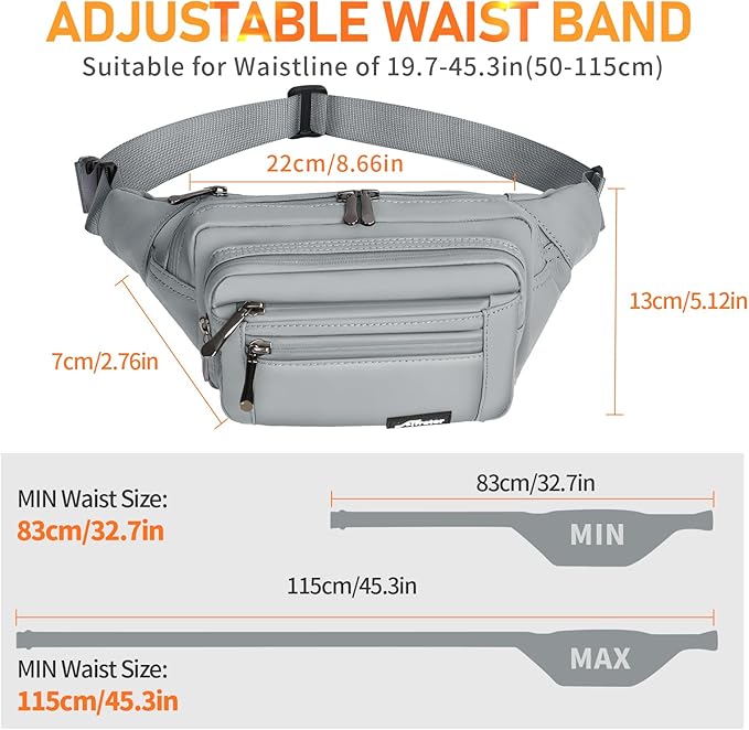 Waist Pack Bag Fanny Pack for Men&Women Hip Bum Bag with Adjustable Strap for Outdoors Workout Traveling Casual Running Hiking Cycling (Grey-1)