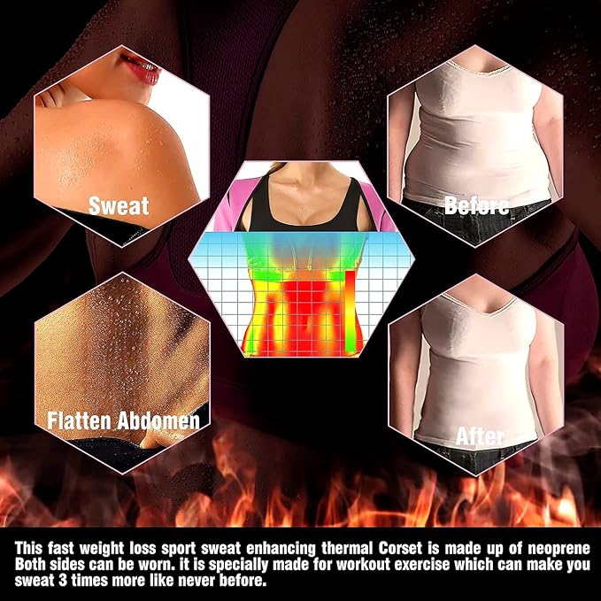 NonEcho Women Sauna Body Shaper Sweat Suit Sleeve Spa Cami Hot Neoprene Slimming Workout Vest Waist Trainer Top