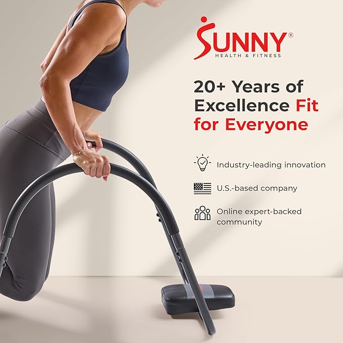 Sunny Health & Fitness Waist Trainer Ab Roller with Elbow Support, Training Wheels, Foldable for Home Gym, Abdominal Exercises, Core Strength, Glute Trainer, Crunch Workouts with Optional Dip Station