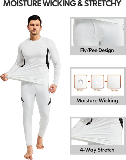 CL convallaria 2 Pack Mens Thermal Underwear Fleece Lined Long Johns Winter Base Layer Cold Weather Hunting Gear