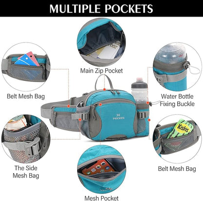 Peicees Hiking Fanny Pack Large Waist Bag for Men Women with Bottle Holder Water Resistant Lumbar Pack for Hiking Camping Fishing Outdoor (Bottle Not Included)