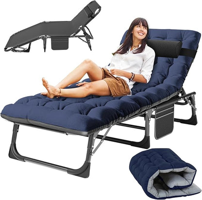 Slsy Sleeping Cots for Adults, 5-Position Folding Chaise Lounge Chairs Outdoor, Portable Folding Bed Cot Lounge Chair for Beach Lawn Camping Pool Sun Tanning