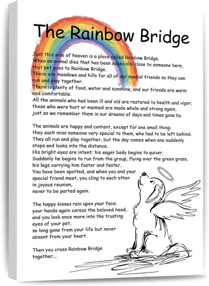 Rainbow Bridge Poem Canvas Wall Art As Bereavement Gifts for Loss of Pet Poster Decor Modern Inspirational Quotes Pictures Poetry Prints Framed 16 * 24 Inch
