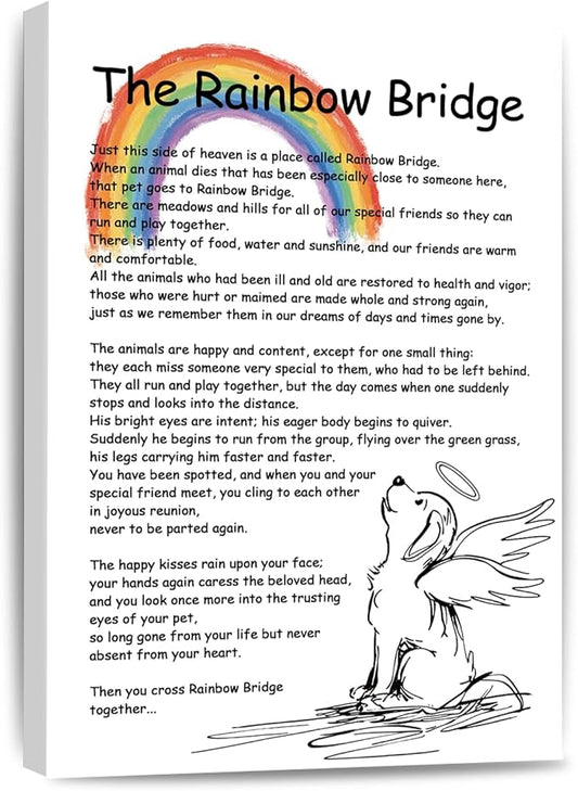 Rainbow Bridge Poem Canvas Wall Art As Bereavement Gifts for Loss of Pet Poster Decor Modern Inspirational Quotes Pictures Poetry Prints Framed 16 * 24 Inch