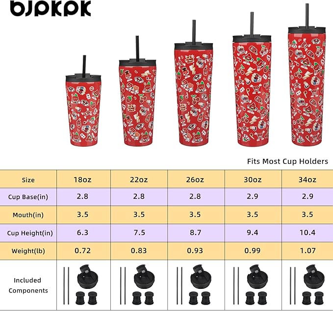 BJPKPK 18oz Tumbler With lid And Straw Stainless Steel Travel Coffee Mug Insulated Tumblers Cups,Passionate-Red
