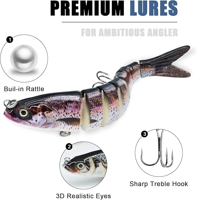 Fishing Lures for Bass Trout Topwater Multi Jointed Swimbaits Slow Sinking Bionic Swimming Lures Bass Freshwater Saltwater Bass Lifelike Fishing Lures Kit