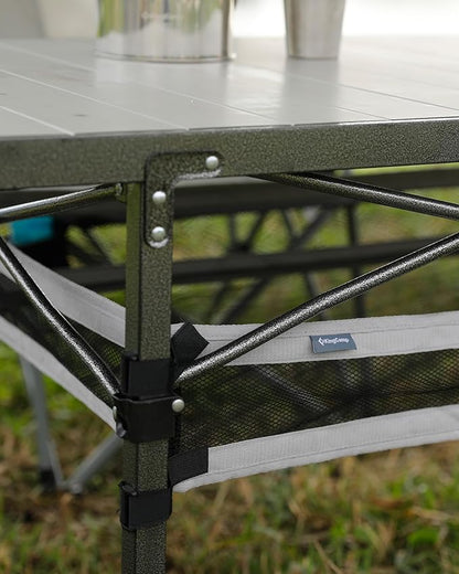 KingCamp Folding Camping Table, Aluminum Roll-Up Camp Table, Large Foldable Table for 6-8 Person, Outdoor Portable Tables with Carry Bag, 120 LBS Heavy Duty Load (Silver+Mesh：53.5"x27.5")