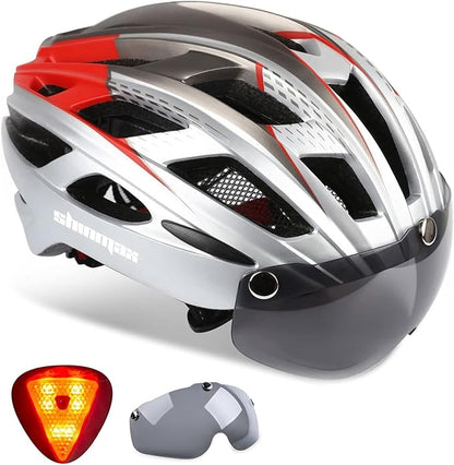 Shinmax Bike Helmet, CPSC/CPC Bike Helmet for Adult Men Women with Magnetic Goggles&Led Back Light Cycling Helmet Adjustable SM-T69