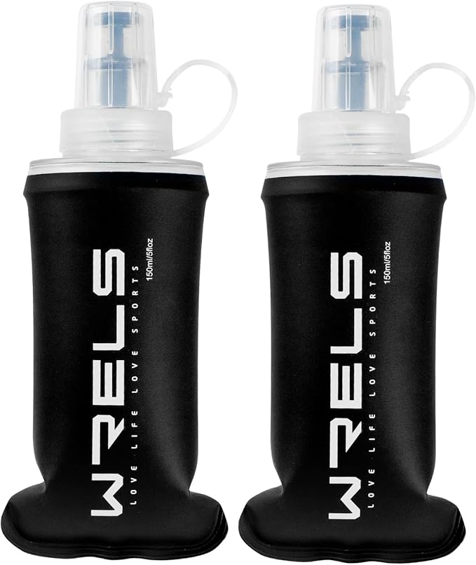 Soft Running Water Flask Soft Flasks Collapsible Soft Water Bottles Small BPA-Free for Sports Hiking Hydration Pack 5oz/8oz/17oz(BLACK,5oz*2)