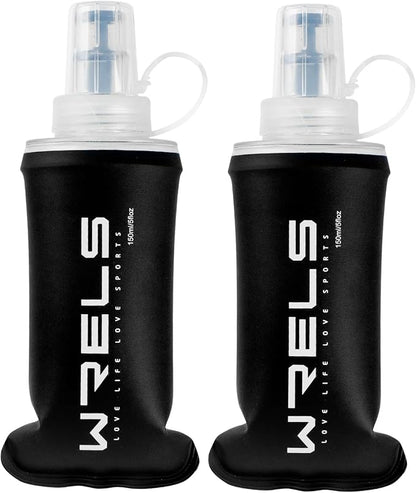 Soft Running Water Flask Soft Flasks Collapsible Soft Water Bottles Small BPA-Free for Sports Hiking Hydration Pack 5oz/8oz/17oz(BLACK,5oz*2)