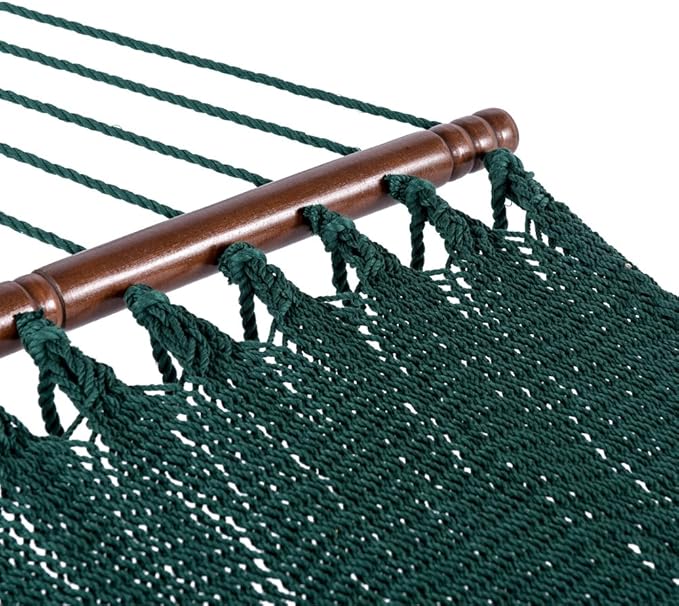 Lazy Daze Hammocks 10.5 FT Double 2 Person Caribbean Rope Hammock, Hand Woven Polyester Hammock with Spreader Bars, for Outside Outdoor Backyard Patio Poolside, 450 LBS Capacity, Green