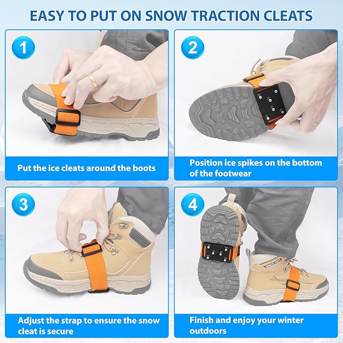 SYOURSELF Ice Cleats Crampons for Shoes and Boots, Rotatable Mid-Sole Traction Cleats Shoe Spikes for Snow and Ice, Non Slip Tungsten Spikes Ice Shoes Grippers for Men Women Winter Indoor/Outdoor