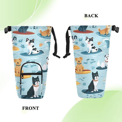 Blue Summer Dogs on Surfboards Water Bottle Holder with Strap Insulated Water Bottle Carrier Crossbody Bags Pouch with Phone Pocket for Travel Gym Hiking Walking Running