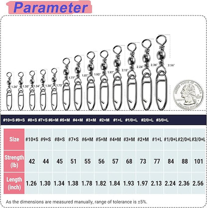 QISHUO High Strength Fishing Swivels Stainless Clips Steel Snap Swivels Barrel Connector Saltwater Swivel Fishing Rolling Black Nickel