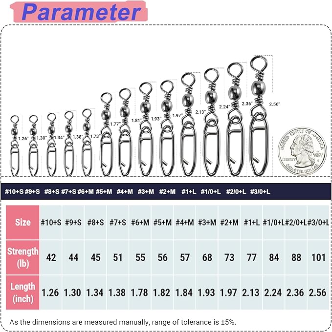 QISHUO High Strength Fishing Swivels Stainless Clips Steel Snap Swivels Barrel Connector Saltwater Swivel Fishing Rolling Black Nickel