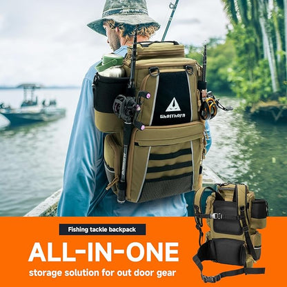 Ghosthorn Fishing Tackle Backpack with 4 3600 Tackle Boxes Rod Holder Outdoor 43L Large Bag with Detachable Wasit Bag Storage Fishing Gear and Equipment Waterproof