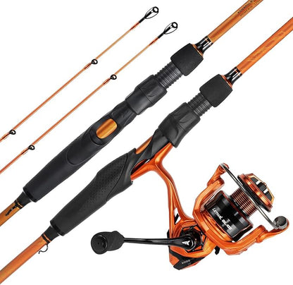 KastKing Lethal Blaze Twin-tip Fishing Rod and Reel Combo, Spinning & Baitcaster Combo, Flame Pattern Design, IM6 Graphite 2Pc Rod with Backup Tip Section, Stainless-Steel Guides, EVA Handle