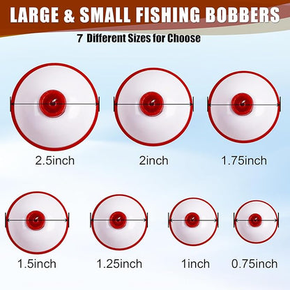Fishing Folats Bulk Hard ABS Bobbers Snap-on Floats Push Button Round Buoy Float Bobbers for Crappie Panfish Walleyes Red and White 0.75"/1"/1.25"/1.5"/1.75"/2"/2.5"