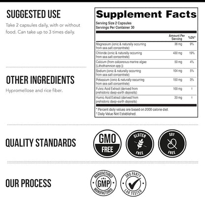 Ionic Lytes™ Electrolyte Mineral Complex with Ionic Sea Salt, Fulvic & Humic Acid - Supports Hydration, Electrolyte & Mineral Balance & Muscle Function (120 Capsules) - Soy-Free, Gluten-Free, cGMP