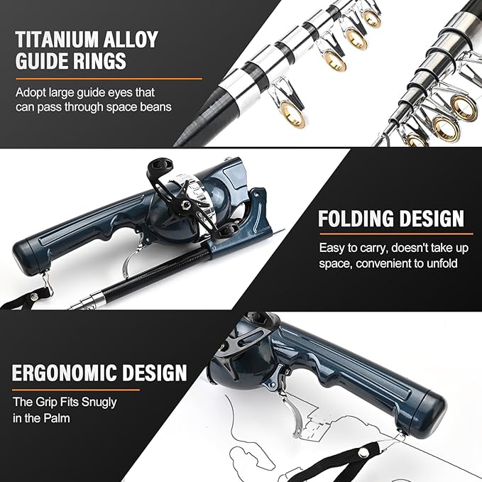 Foldable Fishing Rod, 2025 New Easy Fish Collapsible Folding Pole, Pocket Telescopic Fishing Rod with Reel Combo, Rod and Wheel Integrated