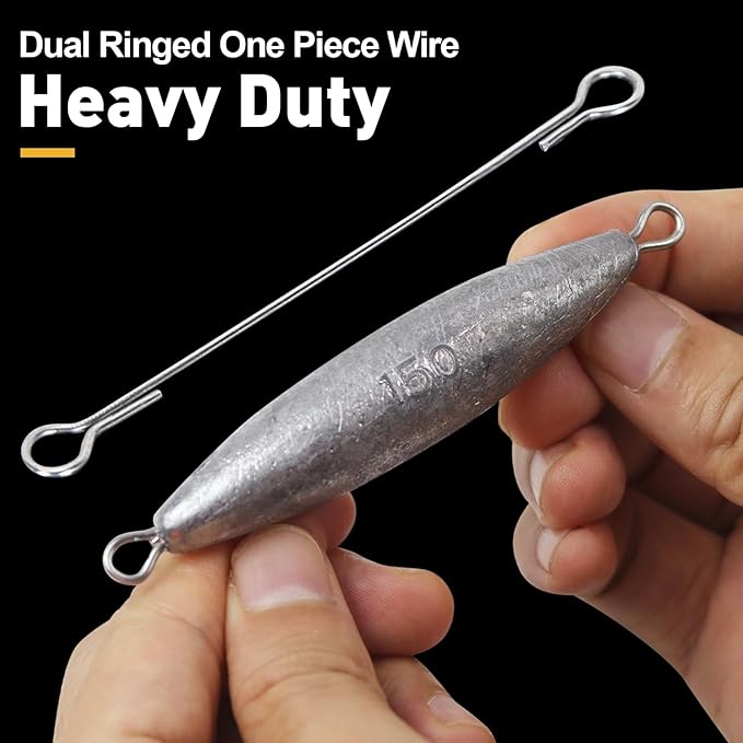 Through Wire Inline Torpedo Sinkers, Lead Double Ringed One Piece Wire Saltwater Fishing Torpedo Weights for Bottom Surf Fishing 1oz, 2oz, 3oz, 4oz, 5oz