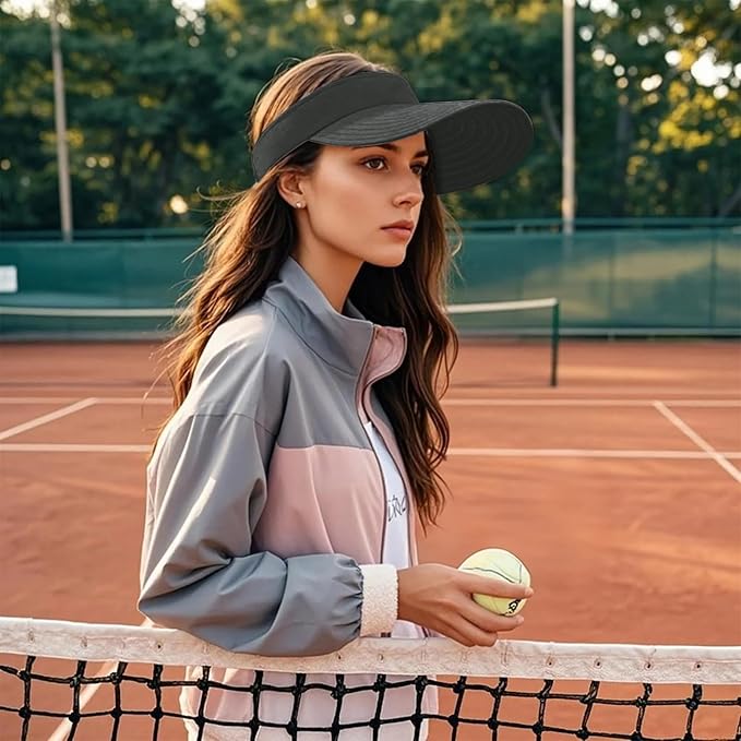 WANDER Sun Visor Hats for Women Wide Brim UV Protection Adjustable Large Golf Beach Cap Packable Travel Sport Visor