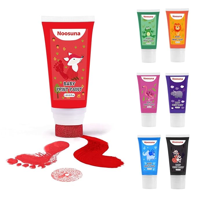 Baby Hand and Footprint Kit with Sponge Head, Baby Ink Hand and Footprint Kit, 1.69 fl oz Non-Toxic and Washable, Paw Print Kit for Dogs Suitable for Babies and Pets, Newborn Memento, Red