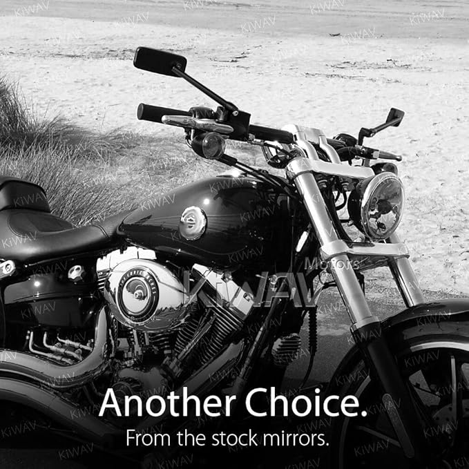 KiWAV Motorcycle Mirrors Rear View Side Rectangular ClassicPlus Black Convex Aspherical Anti-Glare Blue Tinted Glass Longer Stem Compatible for Custom Harley Street 500 750 Pack of Pair