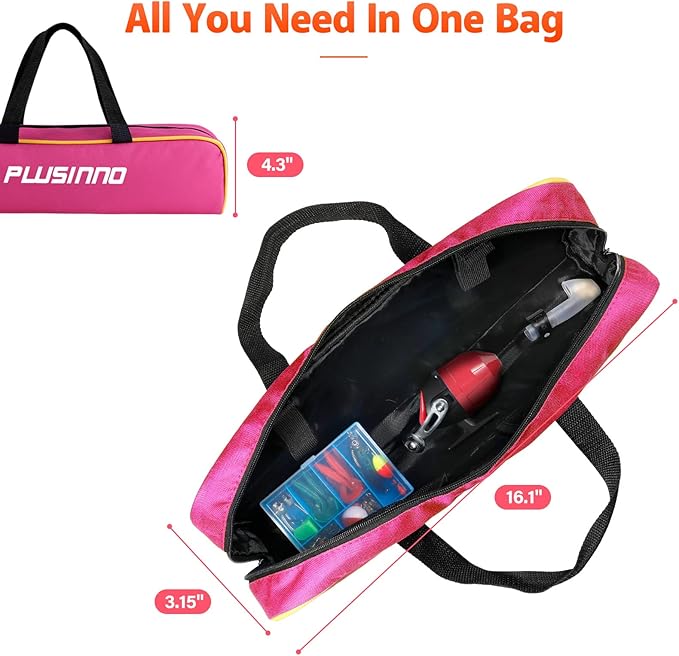 PLUSINNO Kids Fishing Pole with Spincast Reel Telescopic Fishing Rod Combo Full Kits for Boys, Girls, and Adults