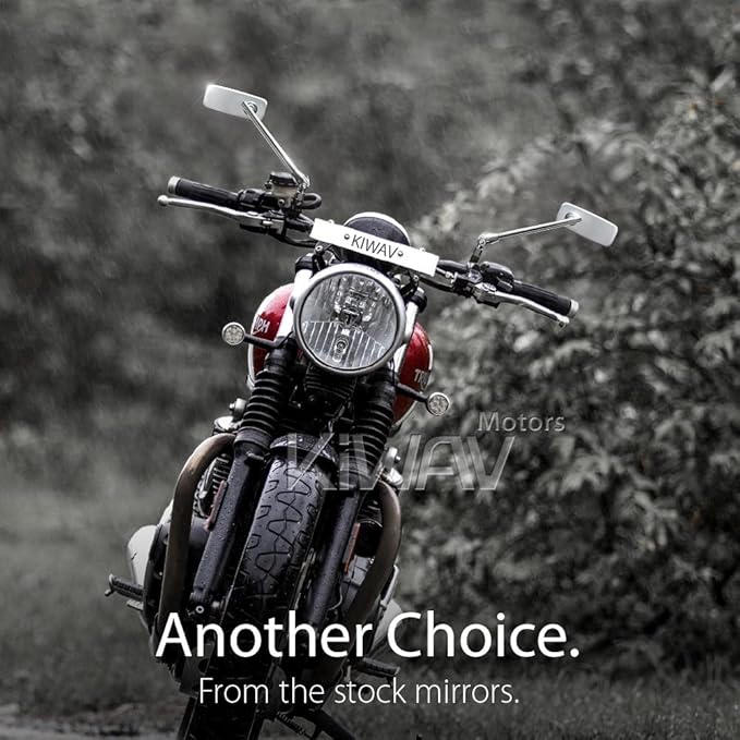 KiWAV Motorcycle Mirrors Rear View Side Rectangular ClassicPlus Chrome Convex Aspherical Anti-Glare Blue Tinted Glass Longer Stem 8mm 1.25 Pitch Adapters for E-bike Scooter ATV Moped Pack of Pair