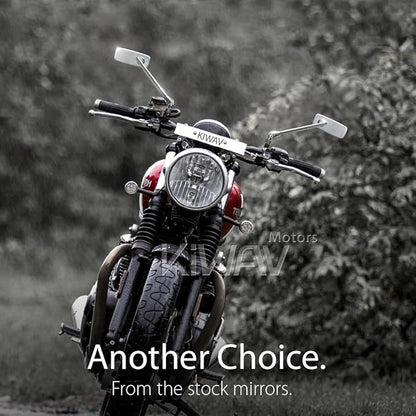 KiWAV Motorcycle Mirrors Rectangular ClassicPlus Polished Chrome Convex Aspherical Anti-Glare Blue Tinted Longer Stem 10mm 5/16 Inches Adapters for Cafe Racer Bobber Chopper Road Bike Pack of Pair