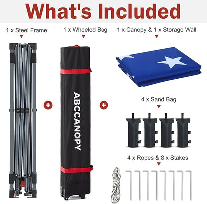 ABCCANOPY Pop Up Canopy with Sidewall,10x10 Outdoor Canopy Tent with Storage Sidewall for Commercial Events with 4 Weights (American Flag)