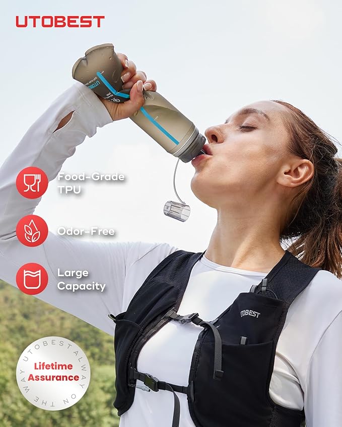 500ml Soft Flask, 1 Pack Flexible TPU Hydration Water Bottle, Collapsible with 42mm Caliber for Running, Hiking, Cycling, Climbing, and Marathon Blue