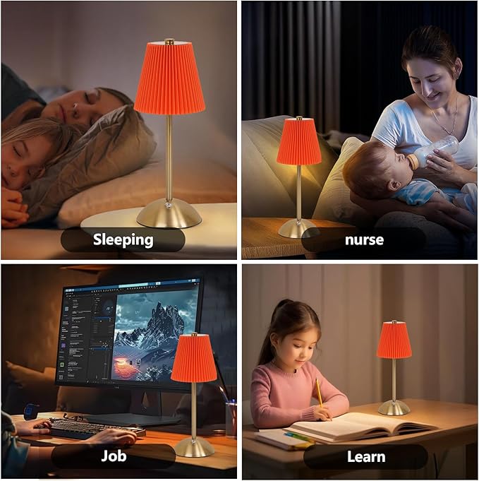 Cordless LED Table Lamp with Dimmer, Built-in Rechargeable Battery, 3-Level Brightness, Patio Table Lamp, Bedside Night Lamp, Ambient Light for Restaurant, Antique Brass (Orange)