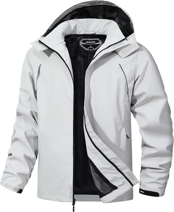 Outdoor Men's Waterproof Raincoat Windbreaker Lightweight Rain Jacket with Detachable Hood