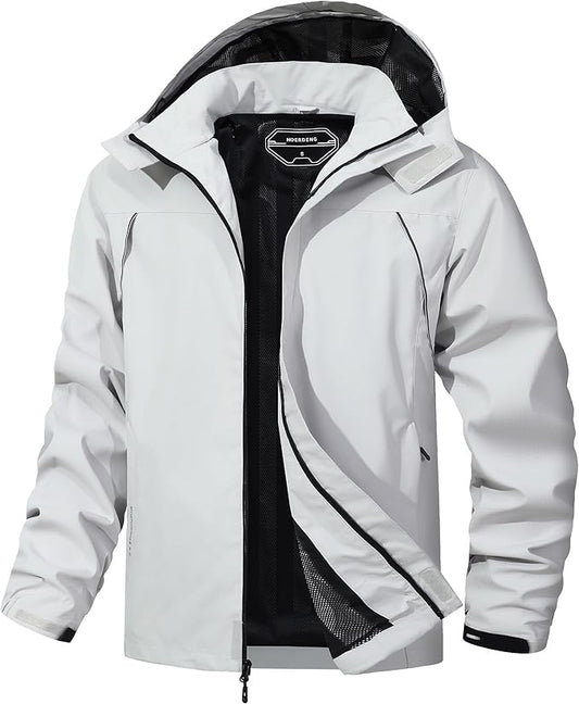 Outdoor Men's Waterproof Raincoat Windbreaker Lightweight Rain Jacket with Detachable Hood