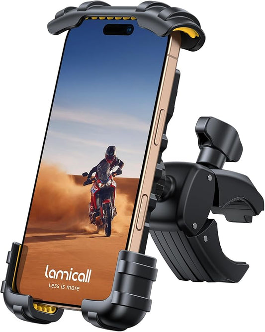 Lamicall Bike Phone Holder Mount - Motorcycle Handlebar Phone Mount Clamp, One Hand Operation ATV Scooter Phone Clip for iPhone 15/14 Pro Max/X/XS, Galaxy S10 and 4.7"- 6.8" Cellphone - Yellow