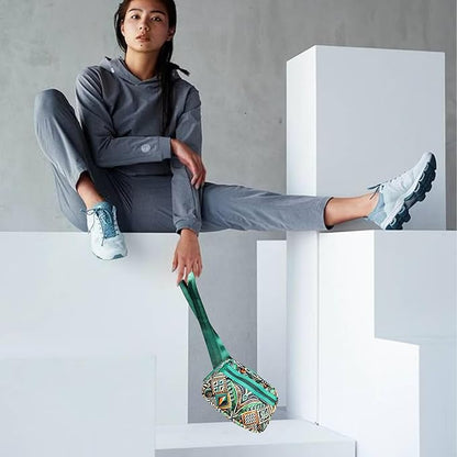 Yewande&co Neoprene Fanny Pack Belt Bag – Lightweight Waterproof Waist Bag with Adjustable Strap, 3 Zippered Pockets, Crossbody Belt Bag for Travel, African Design Crossbody Bags (Forest)