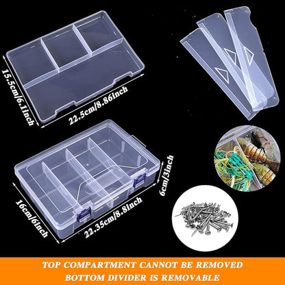 6 Pack Fishing Tackle Box Organizer Storage Clear Fishing Box with Movable Tray Plastic Waterproof Compartment Organizer for Lure Container Craft Beads Jewelry