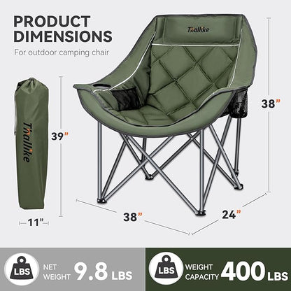 Oversized Camping Chair for Adults – Heavy Duty Folding Chair with Cup Holders, Storage Pocket & Carry Bag – Outdoor Padded Camp Chair for Camping, Backyard, Fishing & Sports – Supports 400lbs