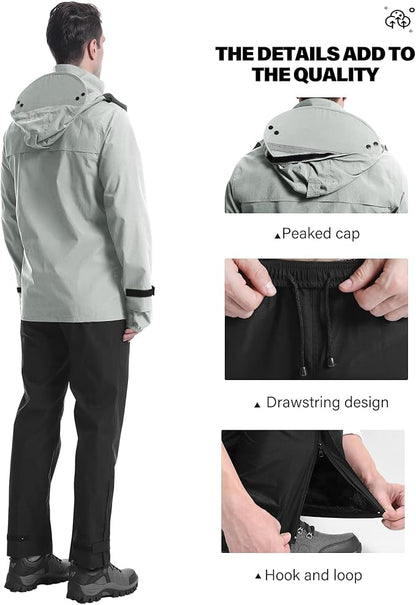 iCreek Rain Suit Waterproof Jacket with Pants 2 Pieces Breathable Lightweight Packable Raincoat with Hooded Rain Gear Unisex