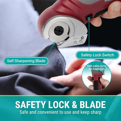 VLOXO Cardboard Cutter, Cordless Electric Scissors with Safety Lock, 4.2V Electric Box Cutter Multi-Cutting Tools, Rechargeable Powerful Scissors for Carpet Leather Felt with Storage Box