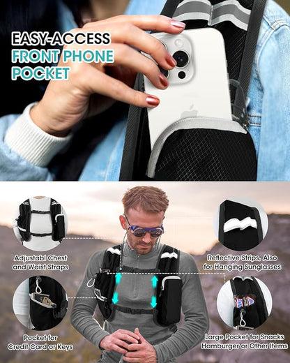 Small Hiking Backpack with Front Phone Holder, Packable Back pack with Chest and Waist Strap, Lightweight Daypack for Women Men