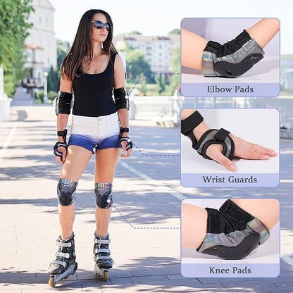 Bienbee Knee Pads for Men, Knee Pads Wrist Guard Knee and Elbow Pads Adult Protective Gear Set for Skateboard, Roller Skating, for Women Men Youth Adult Kids