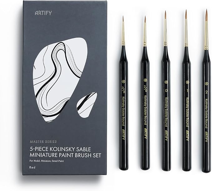 Artify Detail Paint Brushes, 100% Kolinsky Sable Micro Paint Brushes - Master Series, Ultra Fine Tips Paint Brush Set, High Precision for Models/Crafts, Detailing for Acrylic/Oil/Watercolor (Black)